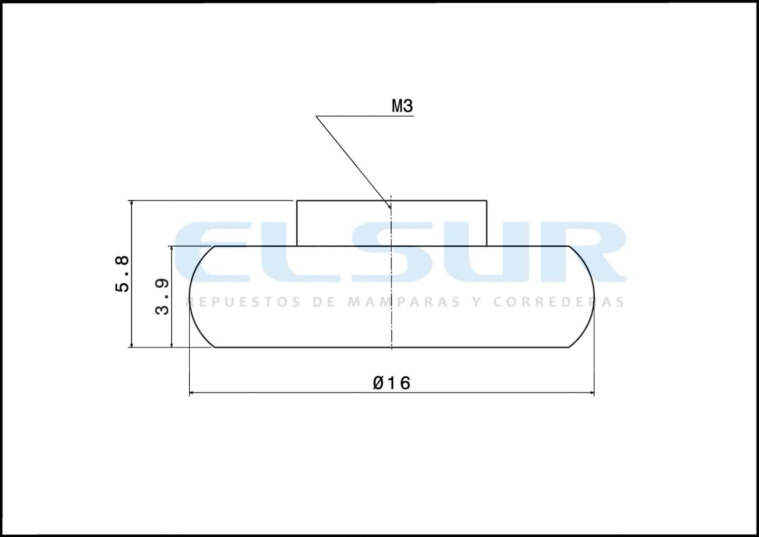 Rueda para mampara corredera frontal con rodamiento de bolas. Eje roscado, M3, diámetro 16 mm. RAN (6 unidades) - Imagen 2