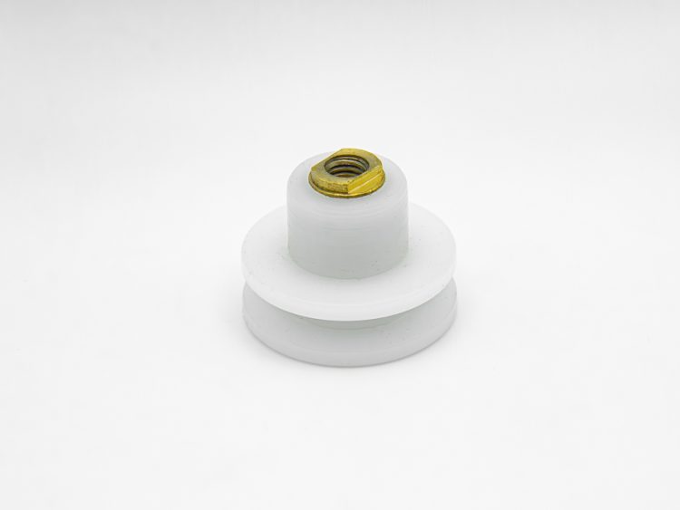 Rueda de nylon para mampara semicircular con rodamiento de casquillo, pista cóncava, cuello largo. Eje roscado M5, diámetro 25 mm. RAN (2 UNIDADES)