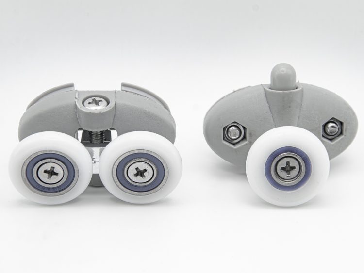 Juego de rodamientos doble articulados con soporte de nylon para mampara de ducha, Tornillos M4, diámetro rueda 25 mm. RAN