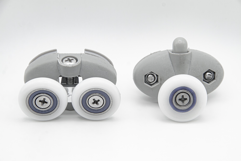 Juego de rodamientos doble articulados con soporte de nylon para mampara de ducha, Tornillos M4, diámetro rueda 25 mm. RAN