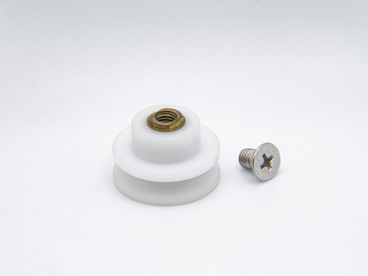 Rueda de nylon para mampara semicircular con rodamiento de casquillo y pista cóncava, cuello corto, carril ancho, eje roscado M5, diámetro 25 mm. RAN (6 UNIDADES)