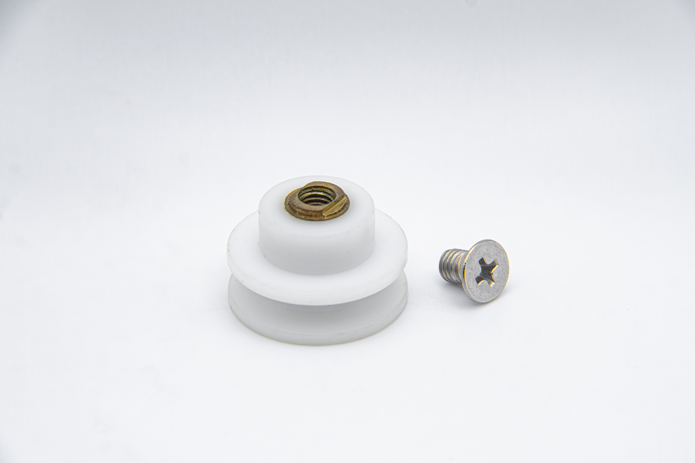 Rueda de nylon para mampara semicircular con rodamiento de casquillo y pista cóncava, cuello corto, carril ancho, eje roscado M5, diámetro 25 mm. RAN (6 UNIDADES)