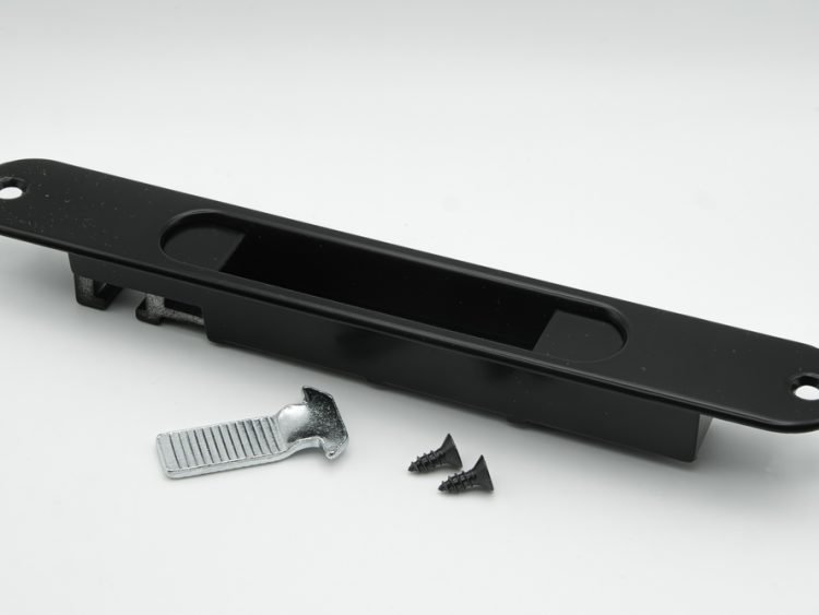 Cierre embutido estrecho aluminio negro con gatillo y condena. RAN (2 UNIDADES)