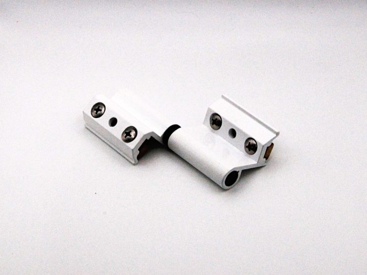 Bisagra de aluminio lacada en blanco para canal europeo, lado izquierdo. RAN (4 UNIDADES)