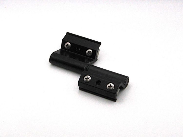 Bisagra de aluminio lacada en negro compatible con canal europeo. Lado derecho. RAN (4 UNIDADES)