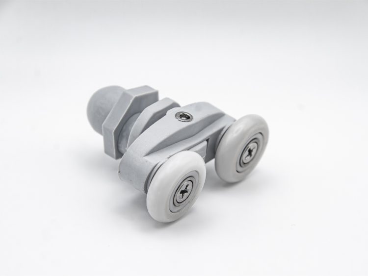 Rodamiento doble articulado con soporte de nylon para mampara de ducha. Tornillo M5, diámetro rueda 23 mm. RAN (2 unidades)