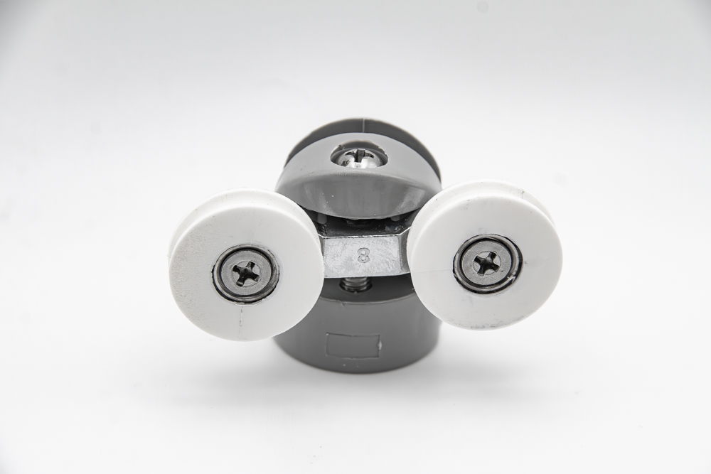 Rodamiento de polea doble articulado con soporte de nylon para mampara de ducha. Tornillo M4, diámetro rueda 22 mm. - RAN (2 unidades)