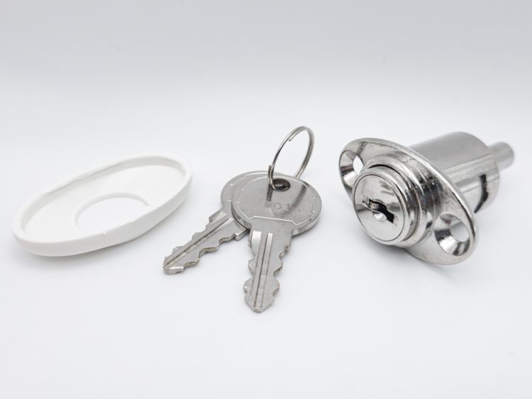 Cerradura de seguridad con pulsador para ventanas correderas. 2 llaves. Tapa blanca. RAN (2 UNIDADES)