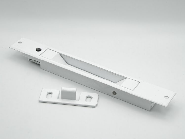 Cierre embutido frontal para ventanas correderas de aluminio, estrecho, blanco. RAN (2 UNIDADES)