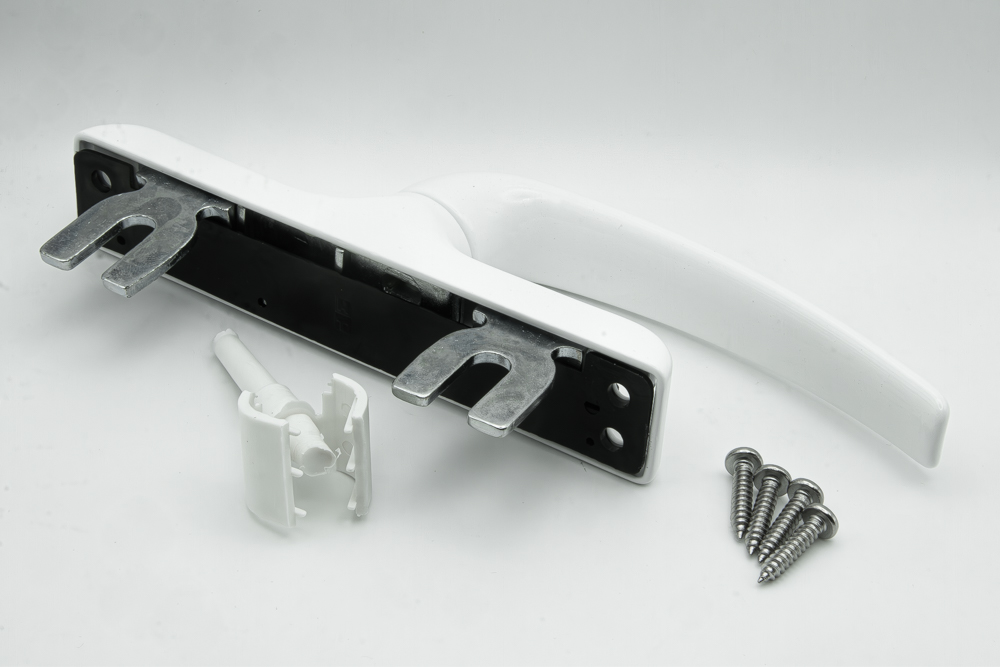 Cremona de accionamiento lateral. Apertura exterior, modelo antiguo, color blanco. RAN. ( 1 UNIDAD )