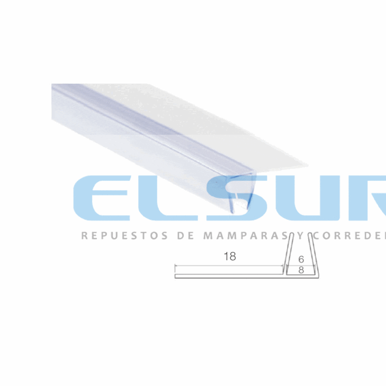 Perfil de cruce para mamparas con puerta corredera, con pestaña/ala de 18 mm. Caja de 6/8 mm (2m). RAN - Imagen 2