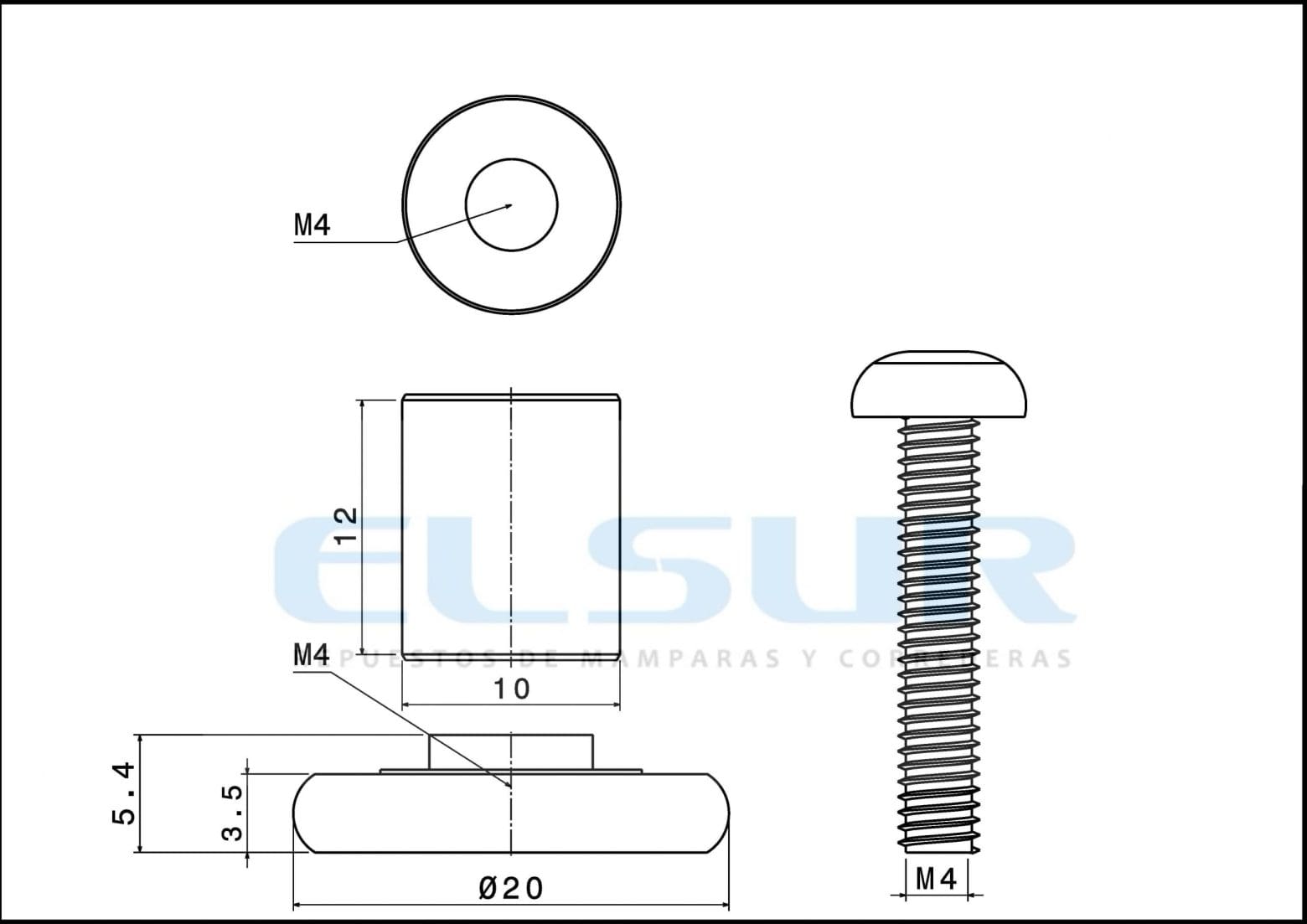 Frontal 20 mm bolas casquillo 12 mm