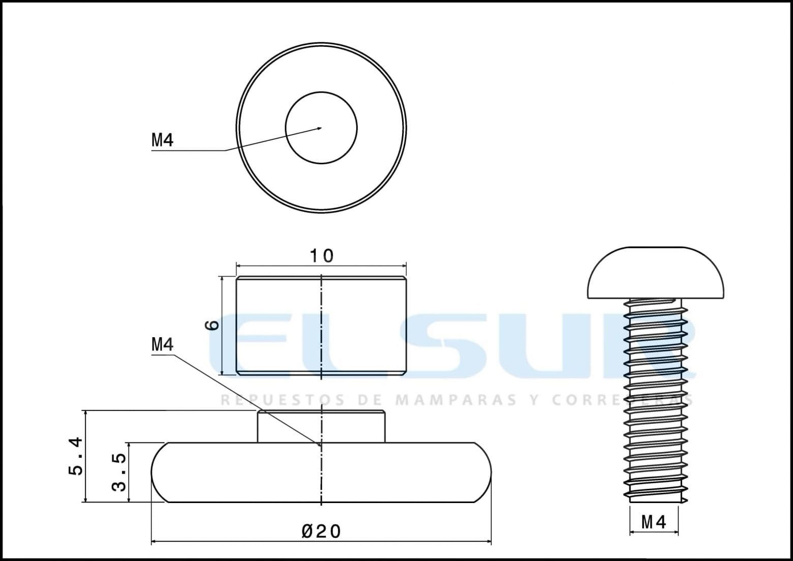 Frontal 20 mm bolas casquillo 6mm