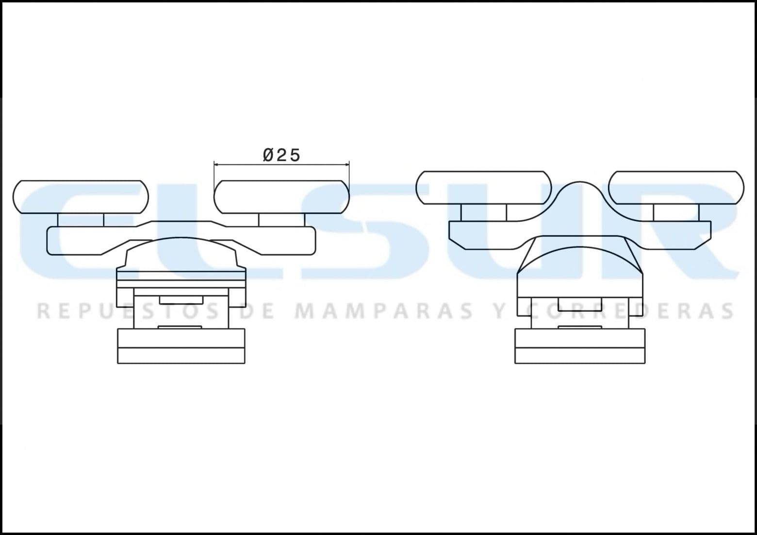 Juego metálica cromada doble rodamiento 25mm