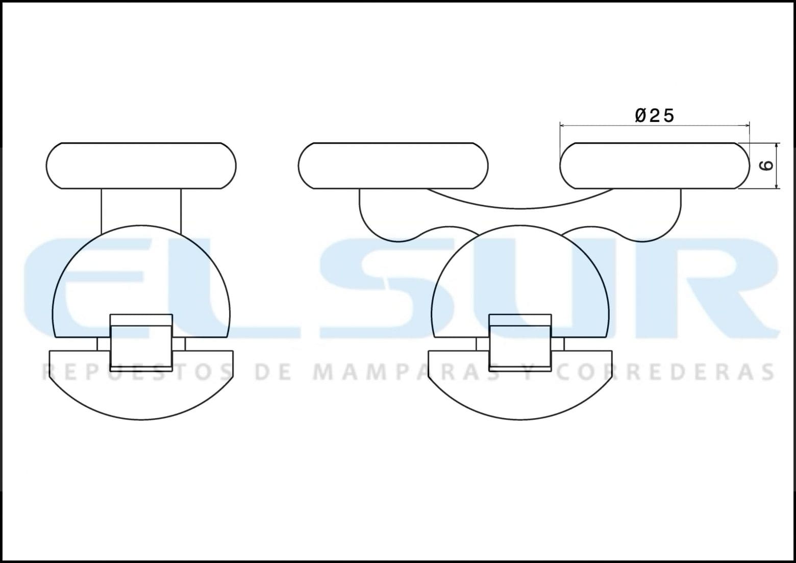 Juego pieza superior e inferior con soporte metálico cromado doble rodamiento 25mm