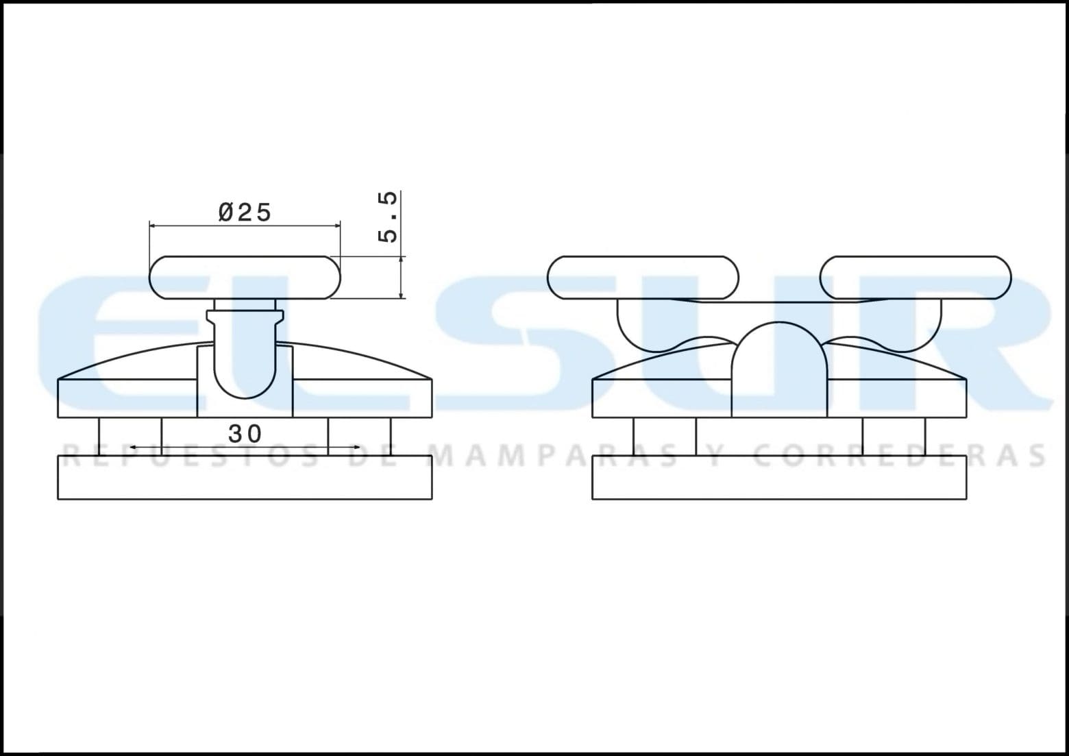 Juego pinza nylon doble rodamiento 25 mm