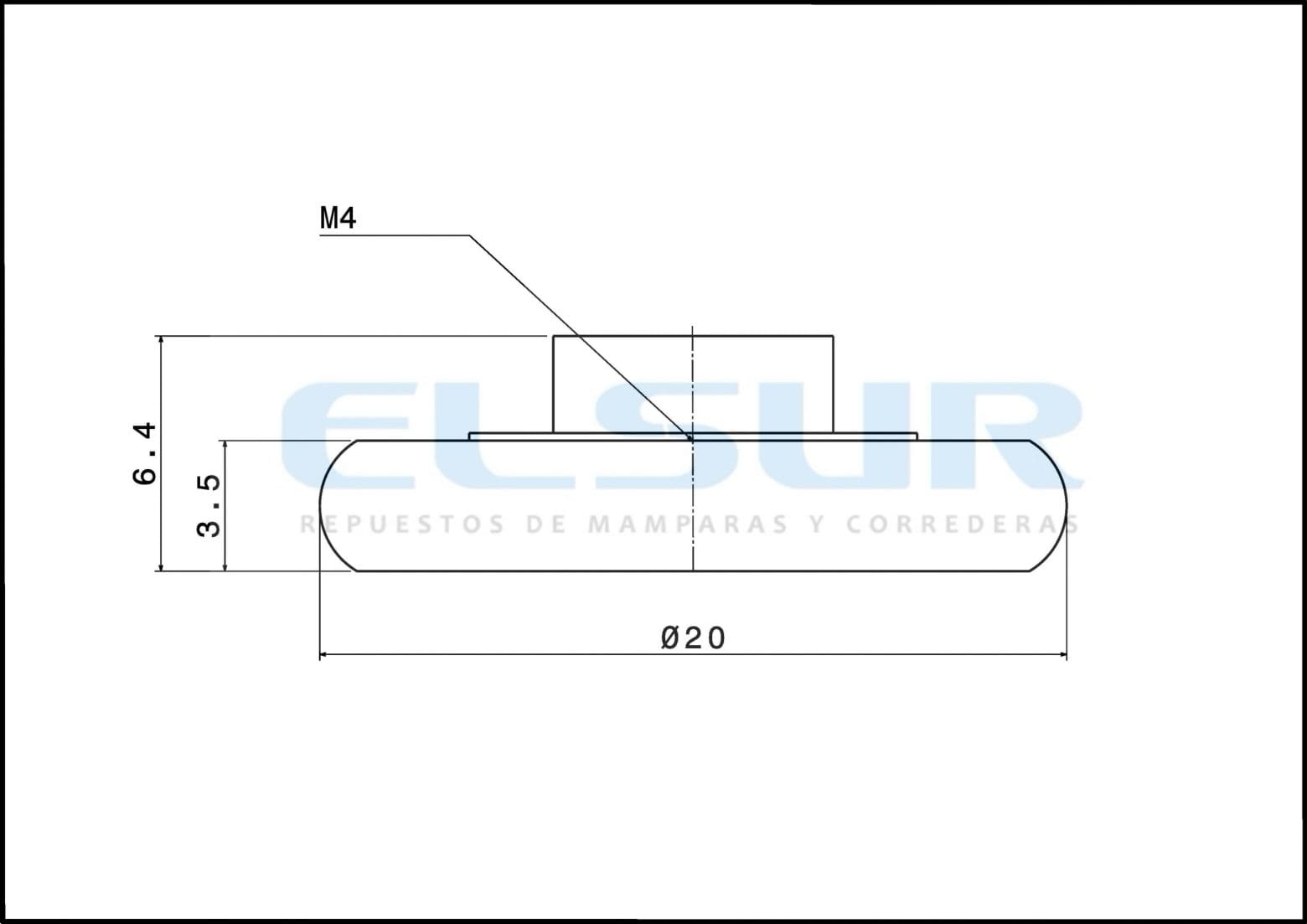 Rodamiento frontal 20 mm bolas plegable con tornillo 4×8