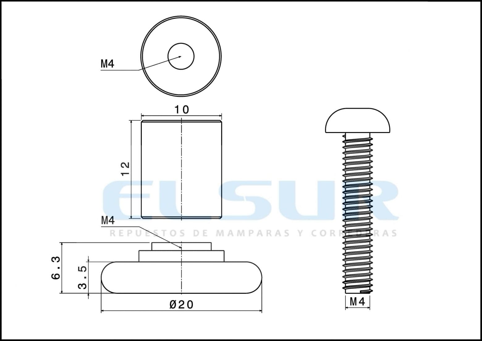 Rodamiento frontal 20 mm nylon casquillo 12 mm