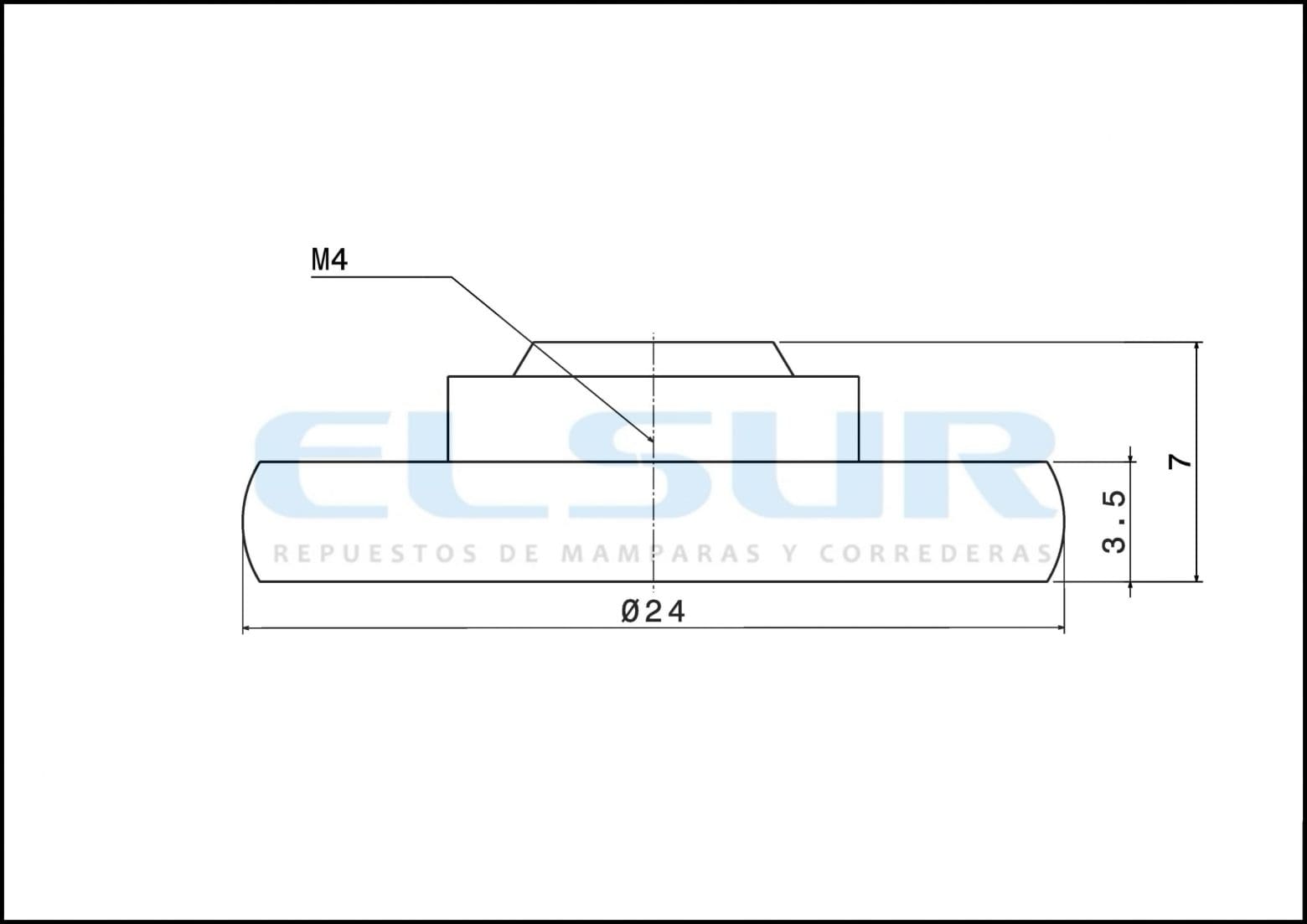 Rodamiento Frontal 24 mm nylon con tornillo 4X8