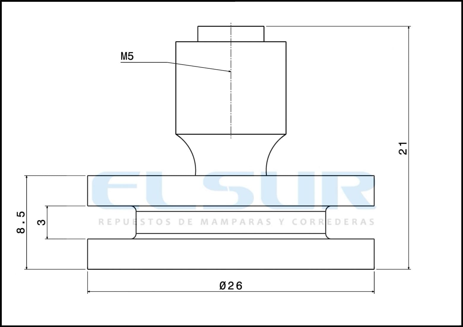 Rodamiento rótula 26 mm nylon con tornillo 5×8